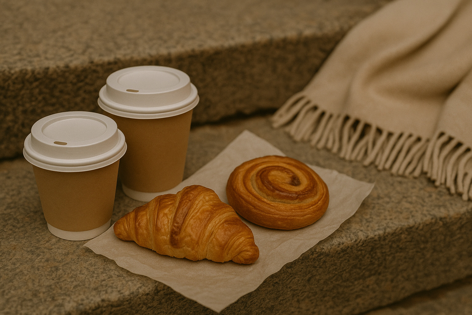 Пикник в парке с корзиной и пледом на траве